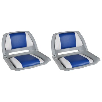 vidaXL Asiento de barco respaldo plegable cojín azul blanco 48x51x41cm