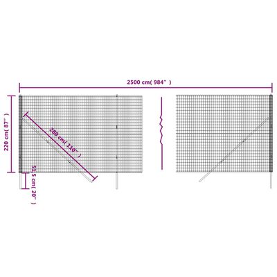 vidaXL Cerca de alambre de acero galvanizado gris antracita 2,2x25 m