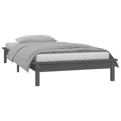 vidaXL Estructura de cama con LED madera maciza gris 75x190 cm