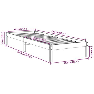 vidaXL Cama extralarga sin colchón madera maciza de pino 80x210 cm