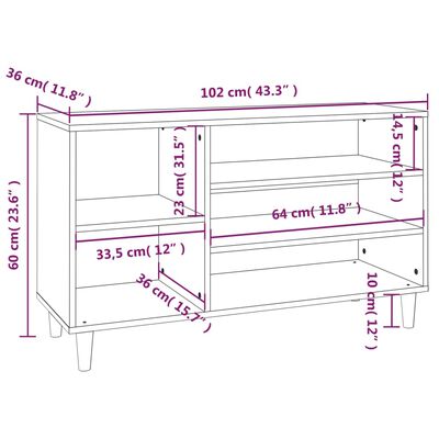 Mueble zapatero madera contrachapada gris hormigón 102x36x60 cm