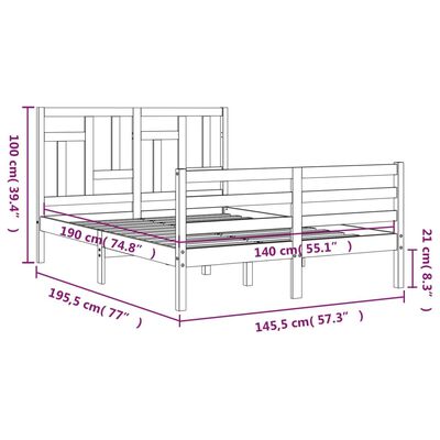 vidaXL Estructura de cama con cabecero madera maciza gris 140x190 cm