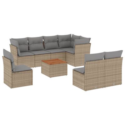 vidaXL Set de sofás de jardín 9 pzas con cojines ratán sintético beige