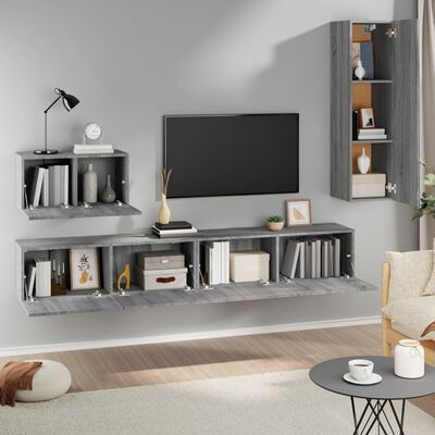 vidaXL Set de muebles para TV 4 pzas madera contrachapada gris Sonoma