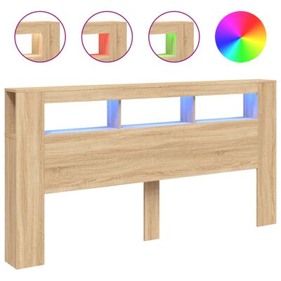 vidaXL Cabecero LED madera ingeniería roble Sonoma 200x18,5x103,5 cm