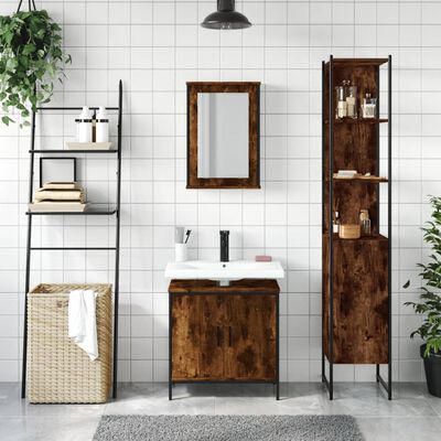 vidaXL Set de muebles baño 3 pzas madera contrachapada roble ahumado