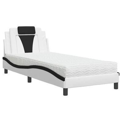 vidaXL Cama con colchón cuero sintético blanco y negro 90x190 cm