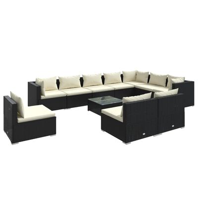 vidaXL Set de muebles de jardín 11 pzas cojines ratán sintético negro