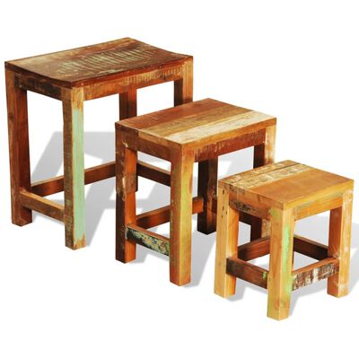 vidaXL Juego de mesas apilables vintage 3 piezas madera reciclada