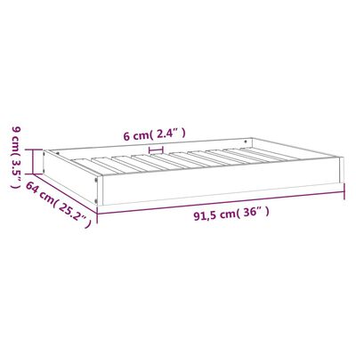 vidaXL Cama para perros madera maciza de pino negro 91,5x64x9 cm