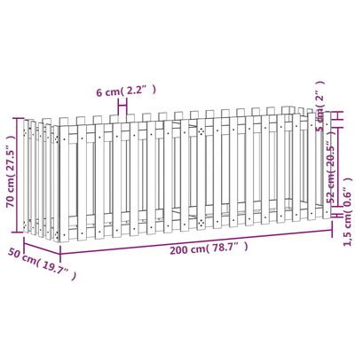 vidaXL Arriate elevado jardín con valla madera pino negro 200x50x70cm