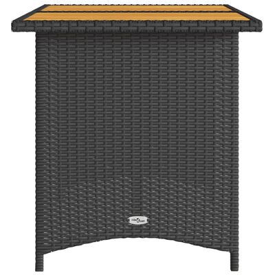 vidaXL Mesa de jardín superficie de madera ratán PE negro 110x68x70 cm