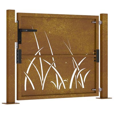 vidaXL Puerta de jardín acero corten diseño hierba 105x105 cm