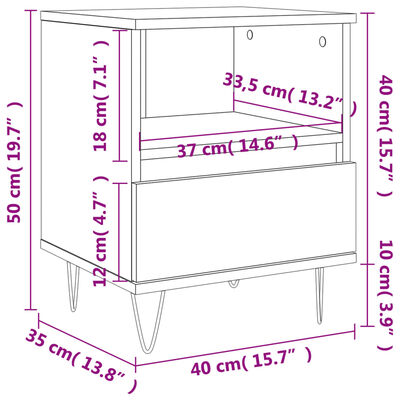 vidaXL Mesitas noche 2 uds madera ingeniería roble ahumado 40x35x50 cm