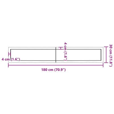 vidaXL Encimera baño madera maciza tratada marrón claro 180x30x(2-4)cm