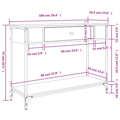 vidaXL Mesa consola madera de ingeniería gris Sonoma 100x34,5x75 cm