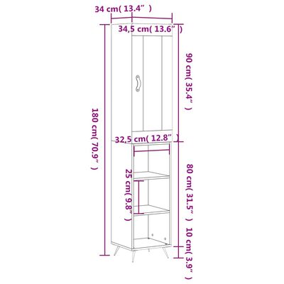 vidaXL Aparador alto madera contrachapada blanco brillo 34,5x34x180 cm