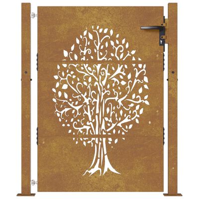 vidaXL Puerta de jardín acero corten diseño árbol 105x155 cm