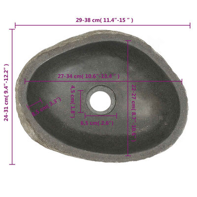 vidaXL Lavabo ovalado piedra de río (29-38)x(24-31) cm