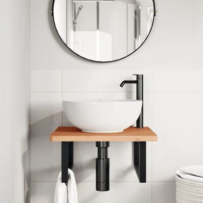 vidaXL Estante de lavabo de pared de acero y madera maciza de haya