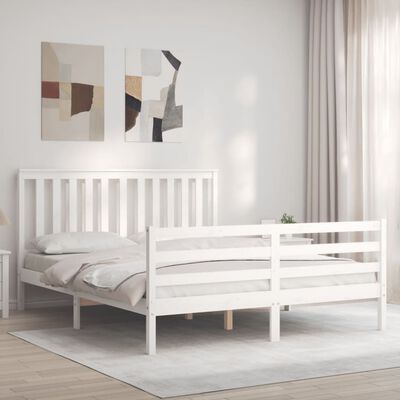 vidaXL Estructura de cama matrimonio con cabecero madera maciza blanco