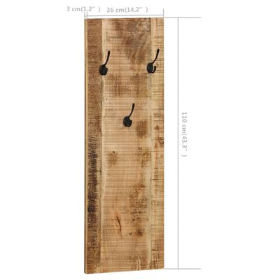 vidaXL Percheros de pared 2 uds madera maciza de mango 36x110x3 cm