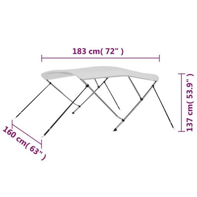 vidaXL Toldo Bimini de 3 arcos blanco 183x160x137 cm