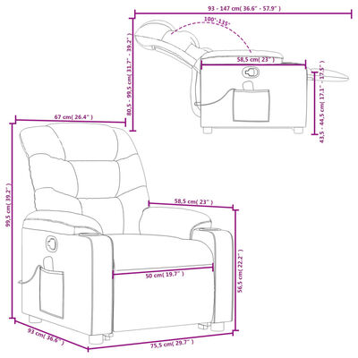 vidaXL Silla de masaje reclinable de pie de tela color crema