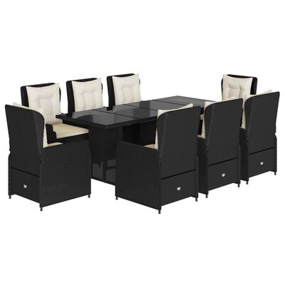 vidaXL Set de comedor de jardín 9 pzas y cojines ratán sintético negro