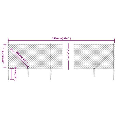 vidaXL Cerca de alambre con pinchos de anclaje plateado 1,1x25 m