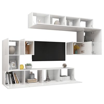 vidaXL Set de muebles de salón 8 pzas madera ingeniería blanco brillo