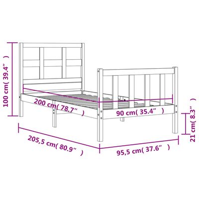 vidaXL Estructura de cama con cabecero madera maciza blanco 90x200 cm