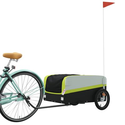 vidaXL Remolque para bicicleta hierro negro y verde 45 kg