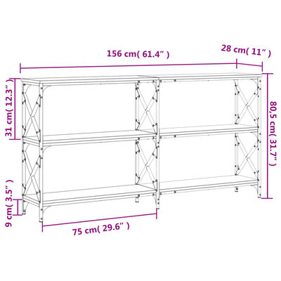 vidaXL Mesa consola madera de ingeniería gris Sonoma 156x28x80,5 cm