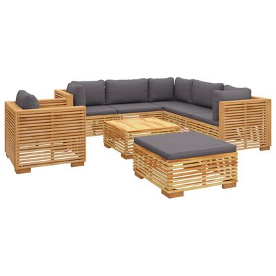 vidaXL Juego muebles de jardín 8 piezas y cojines madera maciza teca