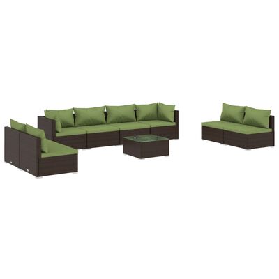 vidaXL Set muebles de jardín 9 piezas y cojines ratán sintético marrón