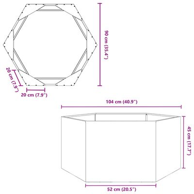 vidaXL Jardinera hexagonal acero negra 104x90x45 cm