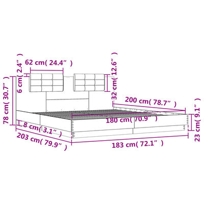 vidaXL Estructura de cama cabecero luces LED roble Sonoma 180x200 cm