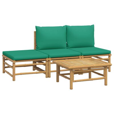 vidaXL Set de muebles de jardín 4 piezas bambú con cojines verde