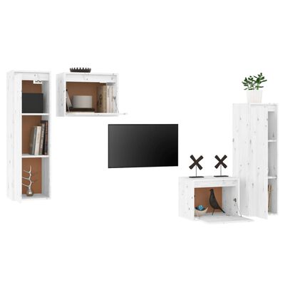 vidaXL Muebles para TV 4 piezas madera maciza de pino blanco