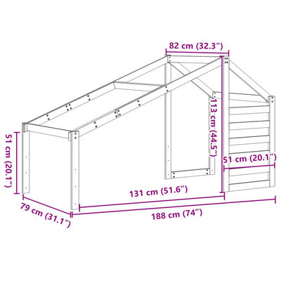 vidaXL Techo de cama infantil madera maciza pino marrón 188x82x113 cm