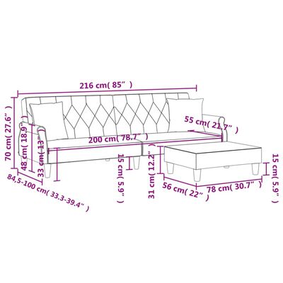 vidaXL Sofá cama 2 plazas y almohadas taburete terciopelo verde oscuro