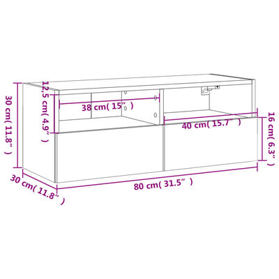 vidaXL Mueble de pared TV madera de ingeniería Sonoma gris 80x30x30 cm