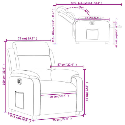 vidaXL Sillón reclinable eléctrico de tela gris oscuro