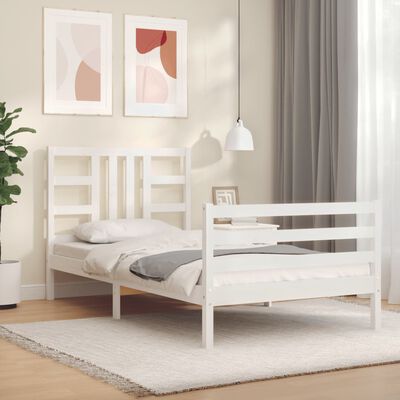 vidaXL Estructura de cama con cabecero madera maciza blanco 90x200 cm