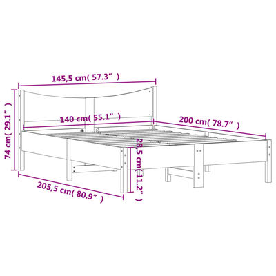 vidaXL Estructura de cama sin colchón madera de pino blanca 140x200 cm