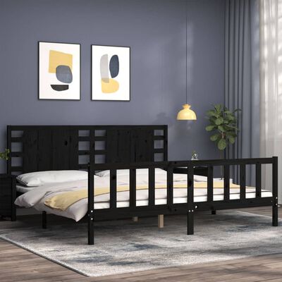 vidaXL Estructura cama de matrimonio con cabecero madera maciza negro