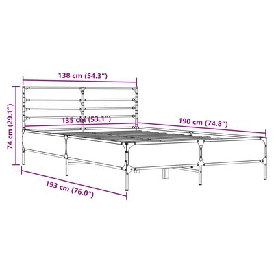 vidaXL Estructura cama madera ingeniería metal roble Sonoma 135x190 cm