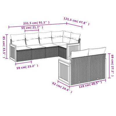 vidaXL Set de comedor de jardín 7 pzas y cojines ratán sintético negro