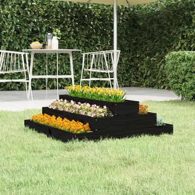 vidaXL Jardinera de madera maciza de pino negro 80x80x27 cm